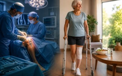 Patient walking with physiotherapist after same-day knee replacement surgery in Pune under the care of Dr. Ashish Suryawanshi.
