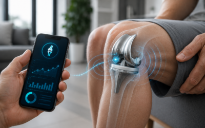 Advanced smart knee implant transmitting recovery data to a smartphone application for real-time monitoring